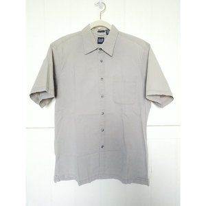 VTG GAP Made in Hong Kong Mens S/S Button Front Stretch Shirt L Gray Cotton